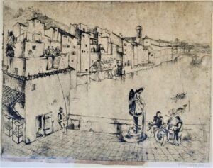 Title: Ponte Vecchio, 
Year: 1929, 
Original size: w35 cm x h27 cm, 
Technique: engraving on paper