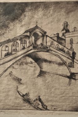 Title: Ponte Rialto, 
Year: 1928, 
Original size: w35 cm x h27 cm, 
Technique: engraving on paper